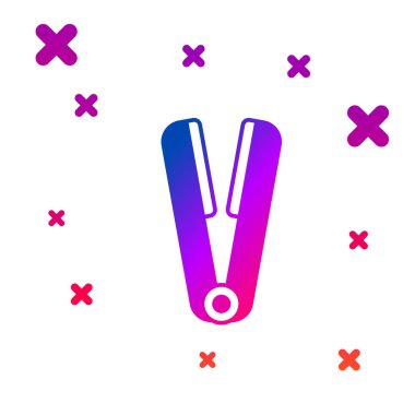 Beyaz arkaplanda izole edilmiş saç ikonu için saç maşası. Saç düzleştirici ikonu. Kademeli rastgele dinamik şekiller. Vektör