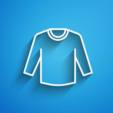 Mavi arkaplanda beyaz çizgi süveter simgesi izole edildi. Kazak ikonu. Kazak tabelası. Uzun gölge. Vektör