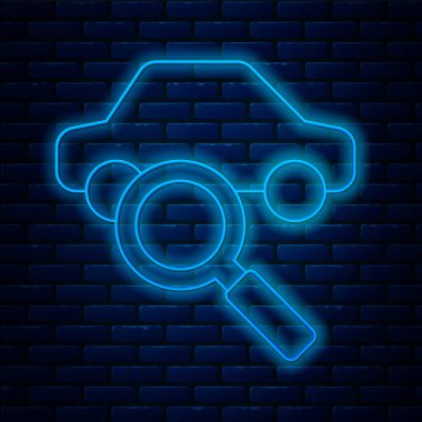 Parlayan neon hattı araba paylaşım simgesi tuğla duvar arkasında izole edildi. Araba paylaşım tabelası. Nakliye hizmeti konsepti. Vektör