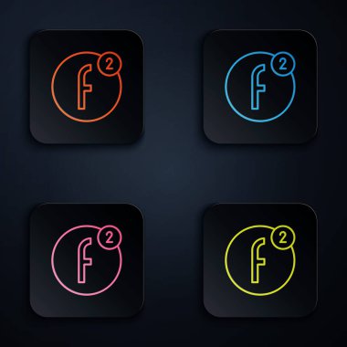 Renkli neon çizgisi Siyah arkaplanda izole hesap ekranı simgesi oluştur. Kare düğmelere simgeleri yerleştir. Vektör