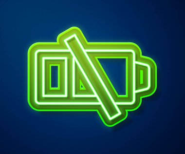 Parlayan neon hattı Batarya şarj seviyesi göstergesi simgesi mavi arkaplanda izole edildi. Vektör