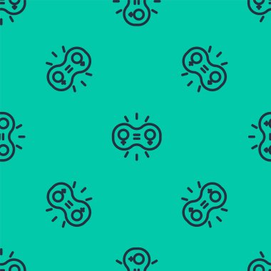 Mavi çizgi cinsiyet eşitliği ikonu yeşil arka planda izole edilmiş kusursuz desen. Eşit ücret ve fırsat iş konsepti. Vektör