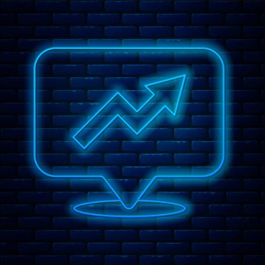 Parlayan neon hattı Finansal büyüme ikonu tuğla duvar arka planında izole edildi. Gelirleri arttırıyorum. Vektör
