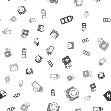 Bataryayı, geri dönüşüm sembolü, elektrikli kamyon ve düşük bataryayı pürüzsüz desen ile ayarlayın. Vektör