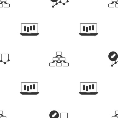 Finansal büyüme, hiyerarşi organogramı ve borsa grafiklerini kusursuz modeller üzerine ayarla. Vektör