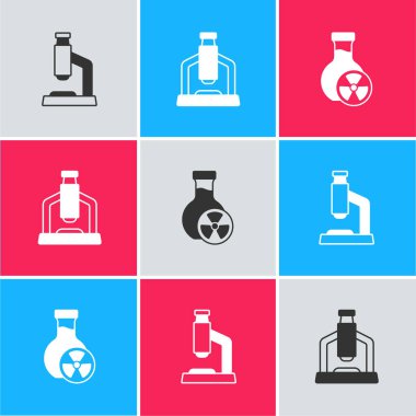 Mikroskop ve test tüpünü zehirli sıvı simgesiyle ayarla. Vektör