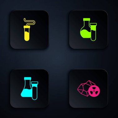Radyoaktif, test tüpü ve... Siyah kare düğme. Vektör