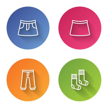 Etek, Pantolon ve Çorap 'ı ayarla. Renkli daire düğmesi. Vektör