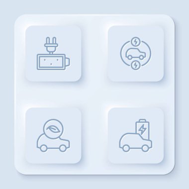 Hattı şarj et, elektrikli araba, eko ve... Beyaz kare düğme. Vektör