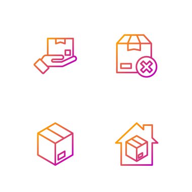 Çizgi Ev Teslimat Servisi, karton karton kutu, teslimat eli ve... Renk simgeleri. Vektör