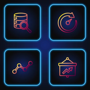 Çizgi Tahtasını grafik, grafik grafiği, sunucu ve dijital hız ölçer ile ayarla. Renk simgeleri. Vektör