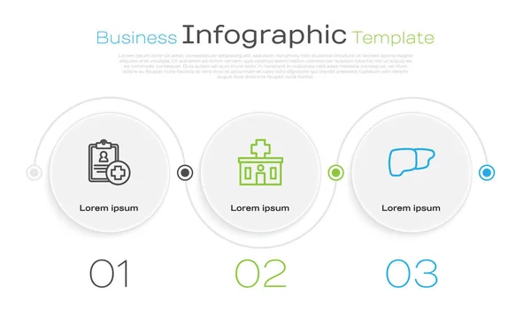 Set line Patient record, Hospital building and Human organ liver. Business infographic template. Vector — Stock Vector