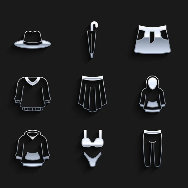 スカート、水着、レギンス、パーカー、セーター、男性の帽子のアイコンを設定します。ベクトル — ストックベクタ