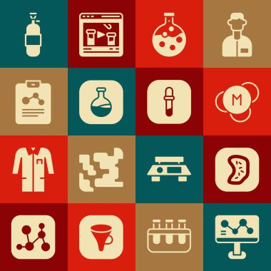 Kimyasal Formül Bakteri Molekül Test Tüpü ve Kimya raporu Propan gaz tankı ve Pipette simgesini ayarla. Vektör.