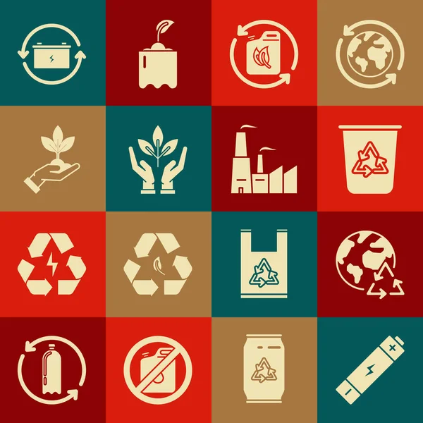Set Battery Planet Earth Recycling Recycle Bin Recycle Symbol Bio — Stockový vektor