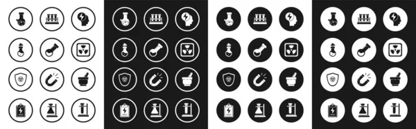 Set Cabeza Símbolo Eléctrico Química Del Matraz Del Tubo Ensayo — Archivo Imágenes Vectoriales