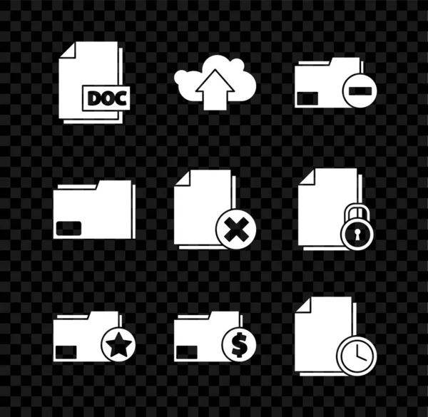 Définir Document Fichier Doc Cloud Upload Dossier Document Avec Moins — Image vectorielle