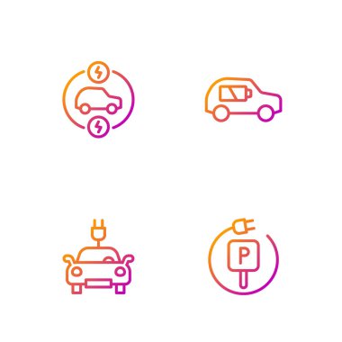 Hattı şarj eden elektrikli araba, elektrik ve... Renk simgeleri. Vektör