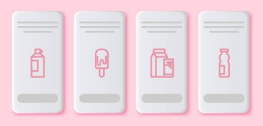 Şişede krem şanti, buz kefir ve yoğurt için kağıt paket. Beyaz dikdörtgen düğme. Vektör