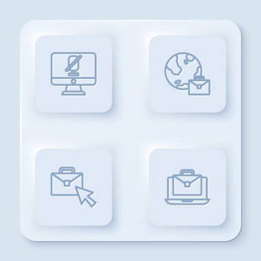 Dilsiz mikrofonu bilgisayara ayarla, online çalışıyor, ve. Beyaz kare düğme. Vektör