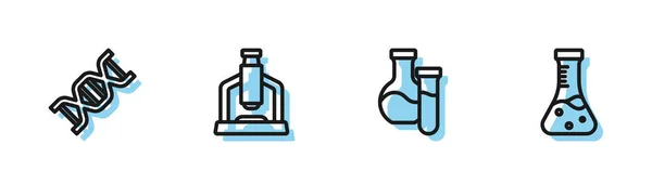 Set baris Uji tabung, simbol DNA, Mikroskop dan ikon. Vektor - Stok Vektor
