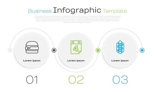 Fixer la ligne Burger, Calendrier avec la date Juillet 4 et sandwich Hotdog. Modèle d'infographie d'entreprise. Vecteur — Image vectorielle