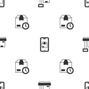 Karton kutu, mobil uygulama dağıtım takibi ve karton saati pürüzsüz desen üzerine ölçeklendir. Vektör