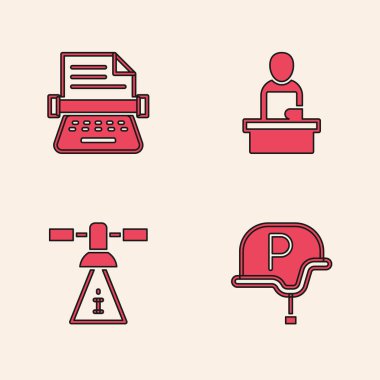 Savaş muhabiri, daktilo, flaş haber ve uydu ikonu. Vektör