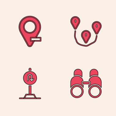 Dürbünü, konumu, güzergahı ayarlayın ve yol işareti simgesini geri çevirin. Vektör