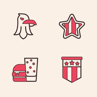 Amerikan bayrağı, Eagle, USA Independence Day ve Burger ikonu koyun. Vektör