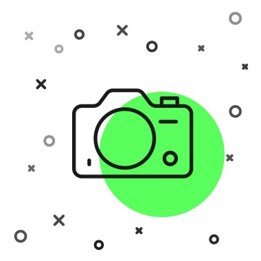 Siyah çizgi fotoğraf makinesi simgesi beyaz arkaplanda izole edildi. Foto kamera. Dijital fotoğrafçılık. Vektör