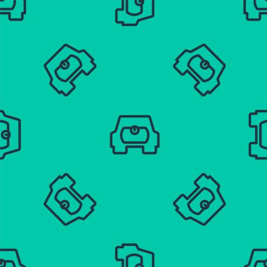 Araç simgesi için mavi hat benzin deposu yeşil arka planda izole edilmiş pürüzsüz desen. Benzin depoları arabaya monte edilir. Vektör