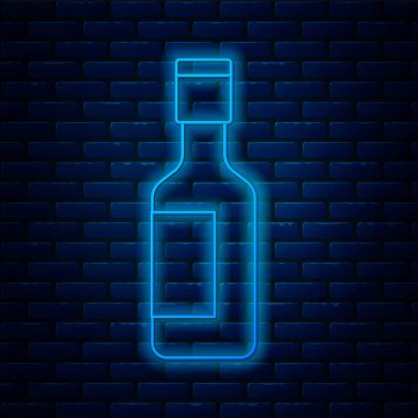 Parlayan neon hattı Yahudi şarap şişesi ikonu tuğla duvar arkasında izole edilmiş. Vektör