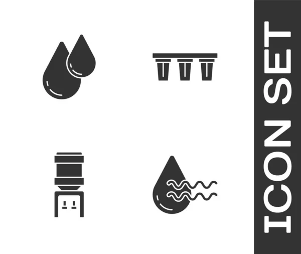 Set Reciclar agua limpia, gota de agua, refrigerador y filtro icono. Vector — Vector de stock