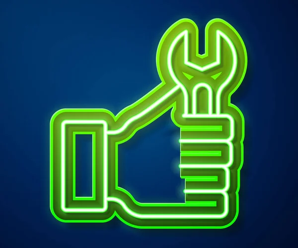 Glödande neon linje skiftnyckel ikon isolerad på blå bakgrund. Vektor — Stock vektor