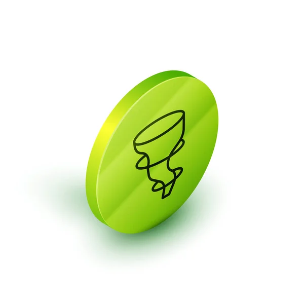 Icono de Tornado de línea isométrica aislado sobre fondo blanco. Botón círculo verde. Vector — Vector de stock