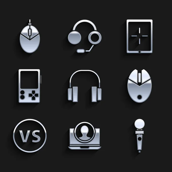 Establecer auriculares, Crear pantalla de cuenta, Joystick para la máquina arcade, Juegos de ratón de ordenador, VS Versus batalla, Consola de videojuegos portátil, Tableta e icono. Vector — Vector de stock