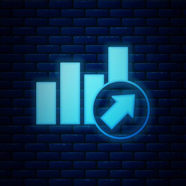 Işıldayan neon neon finansal büyüme ikonu tuğla duvar arka planında izole edildi. Gelirleri arttırıyorum. Vektör