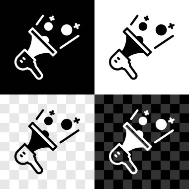 Kadın hareketini ayarla, feminist eylemci afiş ve pankart ikonu ile siyah beyaz, şeffaf arka planda izole. Feminist hakları hareketi, feminizm kardeşliği. Vektör