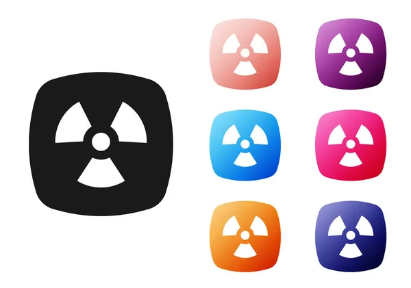 Icône Radioactive noire isolée sur fond blanc. Symbole toxique radioactif. Signal de danger radiologique. Définir des icônes colorées. Vecteur — Image vectorielle