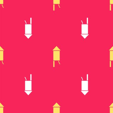 Sarı Havai fişek roket ikonu kırmızı arka planda izole edilmiş. Eğlence partisi anlayışı. Patlayıcı havai fişek sembolü. Vektör