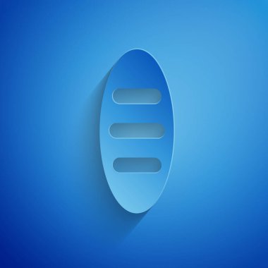 Kağıt kesiği ekmek simgesi mavi arkaplanda izole edilmiş. Kağıt sanatı tarzı. Vektör