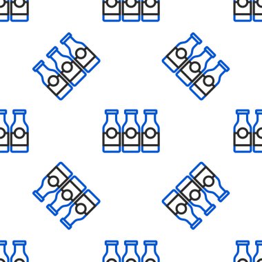 Süt ikonlu çizgi kaplı cam şişe beyaz arka planda izole edilmiş pürüzsüz desen. Renkli taslak konsepti. Vektör