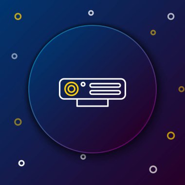 Hat web kamera simgesi mavi arkaplanda izole edildi. Sohbet kamerası. Web kamerası simgesi. Renkli taslak konsepti. Vektör