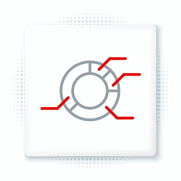 Line Pie gráfico ícone infográfico isolado no fundo branco. Diagrama gráfico sinal. Conceito de esboço colorido. Vetor — Vetor de Stock