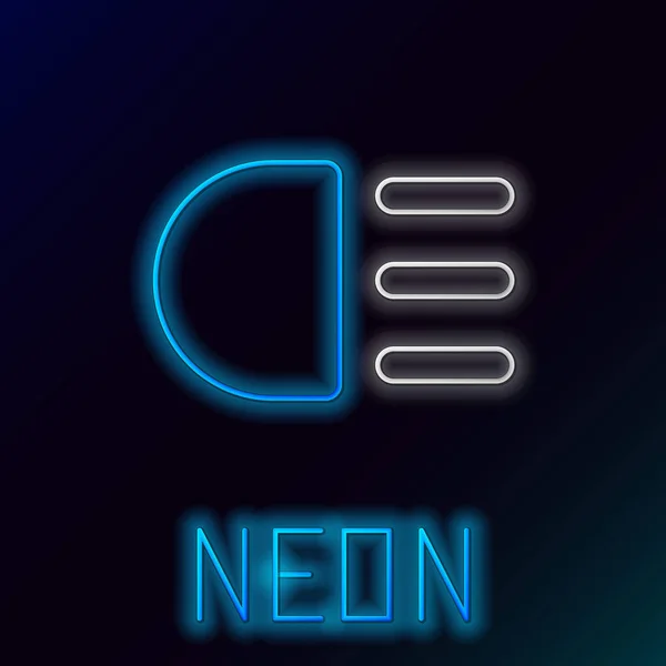 Glödande neon linje High beam ikon isolerad på svart bakgrund. Bilstrålkastare. Färgstarkt skisskoncept. Vektor — Stock vektor