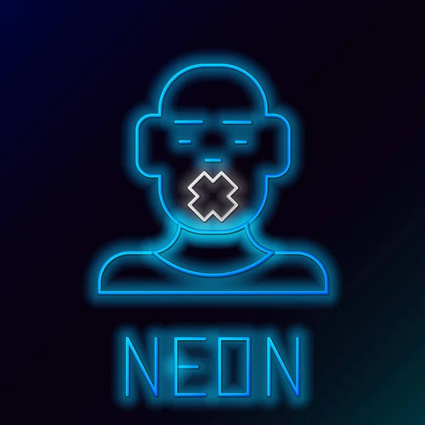 Glowing neon line Head of deaf and dumb guy icon isolated on black background. Dumbness sign. Disability concept. Colorful outline concept. Vector — Vetor de Stock