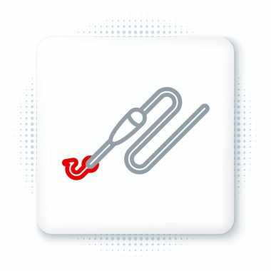 Beyaz arka planda izole edilmiş olta ve yüzen ikon ile olta ipi. Balık oltası. Renkli taslak konsepti. Vektör