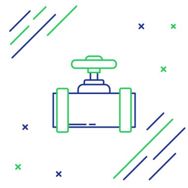 Çizgi endüstrisi metalik borular ve beyaz arka planda izole edilmiş kapakçık simgesi. Renkli taslak konsepti. Vektör