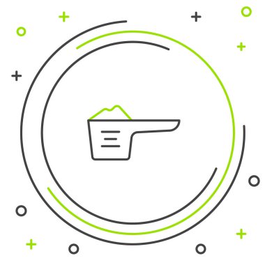 Beyaz arka planda izole edilmiş bir ölçü kabı simgesinde çizgi yıkama tozu. Renkli taslak konsepti. Vektör